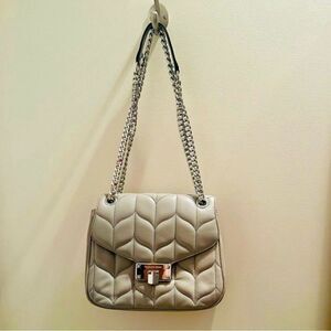 Michael Kors Peyton, taupe leather shoulder bag.